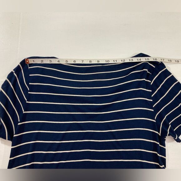 Joe Fresh Cowl Neck Top Women’s L Blue Striped Casual Short Sleeve Stretch Shirt - Picture 5 of 7